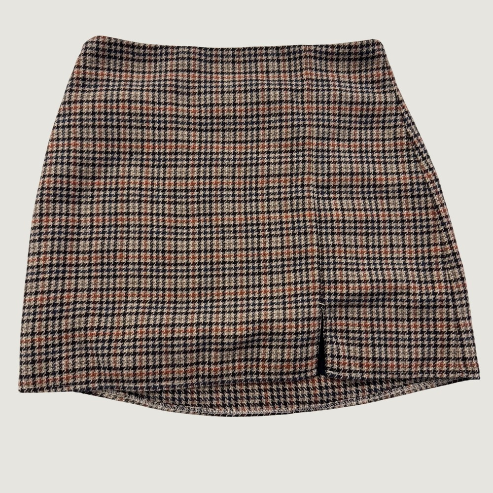 Old Navy Skirt Womens Large Brown Black Houndstooth Plaid A Line Mini Lined